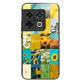 For OnePlus 10 Pro 5G TPU Frame Tempered Glass Back Hybrid Case Sunflower Pattern Printing Cell Phone Cover
