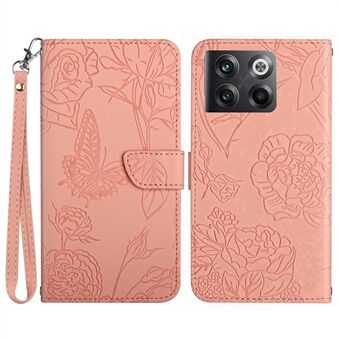 For OnePlus 10T 5G / Ace Pro 5G Skin Touch PU Leather Handbag Wallet Case Butterfly Flowers Imprinting Stand Magnetic Case with Handy Strap