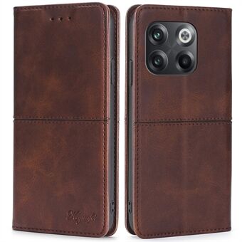 For OnePlus 10T 5G / Ace Pro 5G Anti-fall Phone Case Magnetic Auto-absorbed PU Leather Cowhide Textured Stand Phone Cover with Card Slots