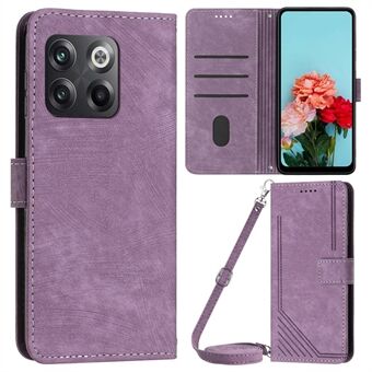 For OnePlus Ace Pro 5G / 10T 5G Wallet Phone Stand Case Lines Imprinted PU Leather Cover with Straps