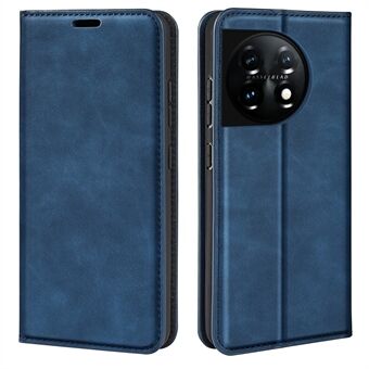 For OnePlus 11 5G Skin-touch Feeling Magnetic Auto-absorbed Wallet Case Fully Wrapped PU Leather Stand Flip Phone Cover