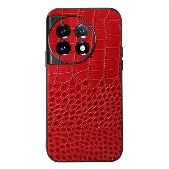 For OnePlus 11 5G Crocodile Texture Phone Case Genuine Cowhide Leather Coated PC+TPU Anti-Scratch Shell