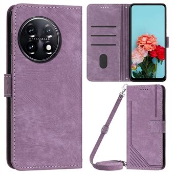 For OnePlus 11 5G PU Leather Skin-touch Wallet Case Stand Lines Imprinted TPU Inner Shell Phone Cover