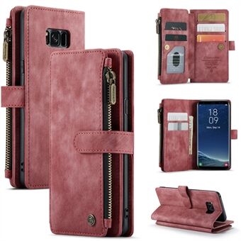 CASEME C30 Series for Samsung Galaxy S8 Zipper Pocket Wallet Case PU Leather Foldable Stand Phone Shell with Multiple Card Slots