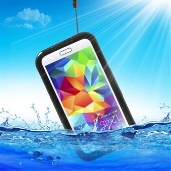 For Samsung Galaxy S5 G900 Waterproof Protective Case w/ Neck Strap - Black