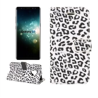 Leopard Pattern Leather Wallet Stand Mobile Case for Samsung Galaxy S9 G960 - White