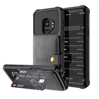 PU Leather Coated TPU Wallet Kickstand Casing with Built-in Magnetic Sheet for Samsung Galaxy S9 - Black