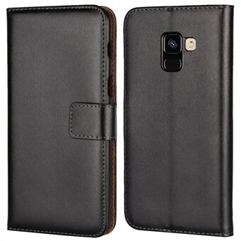 Crazy Horse Genuine Leather Magnetic Wallet Case for Samsung Galaxy A8 (2018) - Black