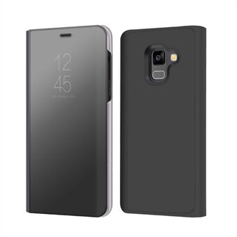 For Samsung Galaxy A8 (2018) Information View Plated Mirror Surface Stand Leather Protective Cover - Black