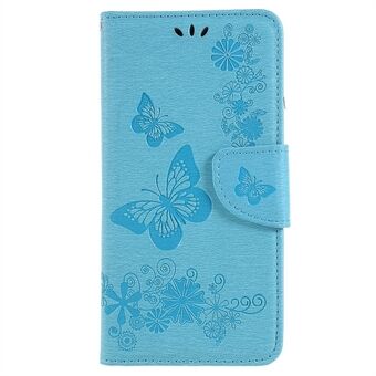 Imprinted Butterfly Flowers Wallet Stand Leather Case for Samsung Galaxy A8 (2018)