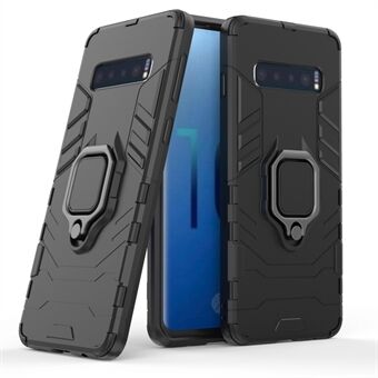 For Samsung Galaxy S10 Finger Ring Kickstand PC + TPU Hybrid Mobile Case - Black