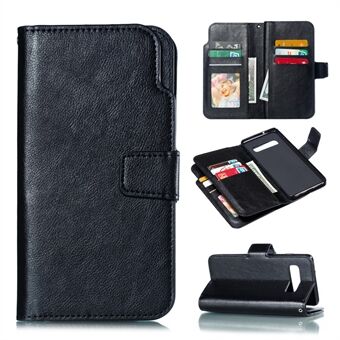 [9 Card Slots] Crazy Horse Leather Wallet Shell for Samsung Galaxy S10 - Black