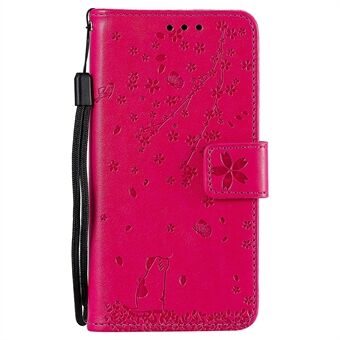 Imprint Sakura Cat Leather Wallet Stand Case for Samsung Galaxy S10