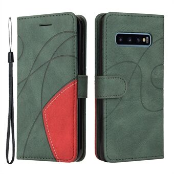 Bi-color Splicing Leather Case Stand Cover with Strap for Samsung Galaxy S10