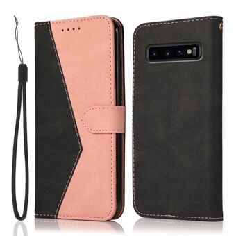 Color Splicing Wallet Stand Leather Phone Cover Case Protector with Lanyard for Samsung Galaxy S10 4G