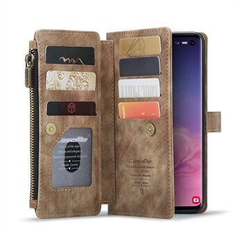 CASEME C30 Series Large Capacity 10 Card Slots Leather Phone Cover Wallet Shell with Zipper Pocket for Samsung Galaxy S10 4G