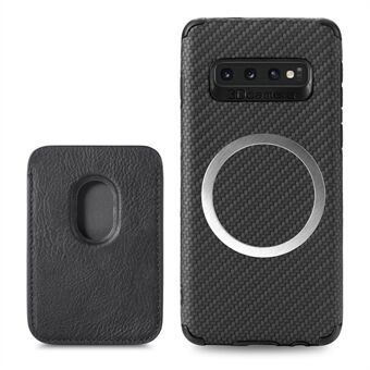 Carbon Fiber Texture Detachable Magnetic Absorption Card Slot PU Leather Coated PVC + TPU Phone Cover Case for Samsung Galaxy S10 4G