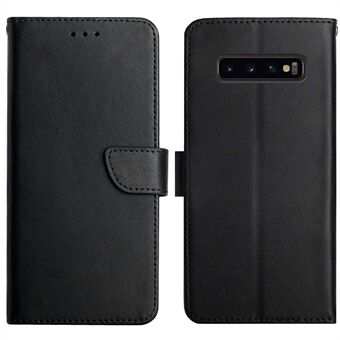 For Samsung Galaxy S10 4G Anti-fingerprint Splashproof Flip Cover Genuine Leather Nappa Texture Multifunction Phone Case Wallet with Supporting Stand