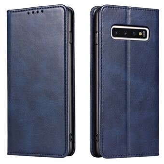 For Samsung Galaxy S10 Calf Texture Wallet Phone Cover Auto-absorbed Magnetic Leather Stand Phone Case