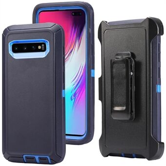 For Samsung Galaxy S10 Plus Mobile Shell Shockproof Drop-proof Dust-proof PC TPU Case with Belt Clip - Baby Blue / Dark Blue