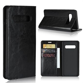 Crazy Horse Genuine Leather Phone Casing with Wallet for Samsung Galaxy S10 Plus - Black