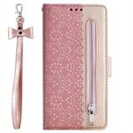 Lace Flower Pattern Zipper Pocket Leather Wallet Case with Bow Lanyard for Samsung Galaxy S10 Plus