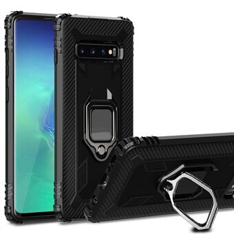 For Samsung Galaxy S10 Plus Finger Ring Kickstand Drop Resistant TPU Phone Casing - Black