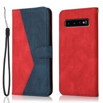 Color Splicing Design Leather Wallet Cell Phone Stand Cover Case with Lanyard for Samsung Galaxy S10 Plus