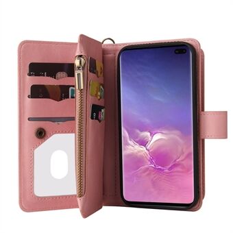 Drop-Resistant Skin-Touch Feel Folio Flip Phone Case with Zipper Pocket and Stand for Samsung Galaxy S10 Plus