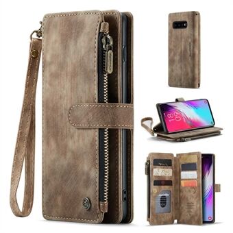 CASEME C30 Series Zipper Pocket Phone Case for Samsung Galaxy S10 Plus 4G, PU Leather Flip Wallet Cover Stand with Strap Card Holder