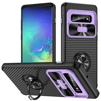 For Samsung Galaxy S10 Plus Ring Kickstand Phone Case Slide Camera Protection PC + TPU Anti-drop Cover