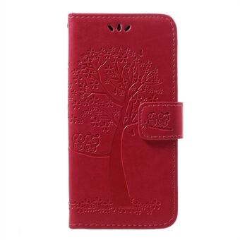 Imprint Tree Owl Leather Wallet Case for Samsung Galaxy A40