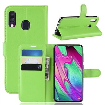 Litchi Skin PU Leather Phone Cover Shell with 3 Card Slots for Samsung Galaxy A40