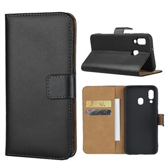 Genuine Leather Wallet Phone Cover wth Stand for Samsung Galaxy A40 - Black