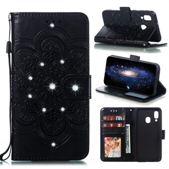 Cool Shiny Diamond Imprint Mandala Flower Leather Phone Cover for Samsung Galaxy A40