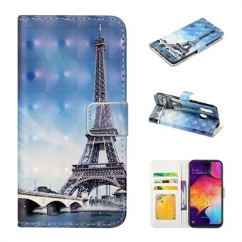 Pattern Printing Light Spot Decor Wallet Flip Leather Protective Cover with Strap for Samsung Galaxy A40