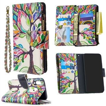 Patterned Zipper Wallet with 9 Card Slots Leather Phone Case for Samsung Galaxy A40
