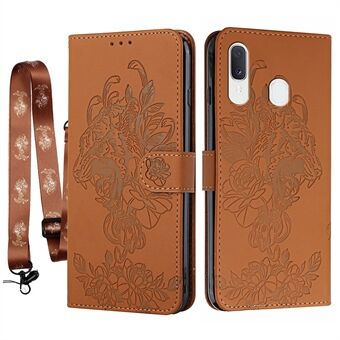 Tiger and Flower Imprint Pattern Anti-scratch Leather Wallet Mobile Phone Shell for Samsung Galaxy A20e