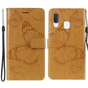 Full Protective Imprint Butterfly Leather Phone Stand Cover with Strap for Samsung Galaxy A20e/A202