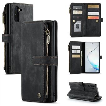 CASEME C30 Series for Samsung Galaxy Note 10 Supporting Stand Design Fall Proof PU Leather Phone Case Zipper Pocket Wallet Phone Cover