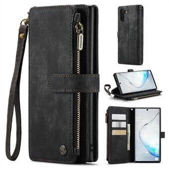 CASEME C30 Series for Samsung Galaxy Note 10 5G / 4G Anti-fall Zipper Pocket Wallet Cover with Strap Auto-Magnetic Stand Phone Flip Leather Case Card Holder