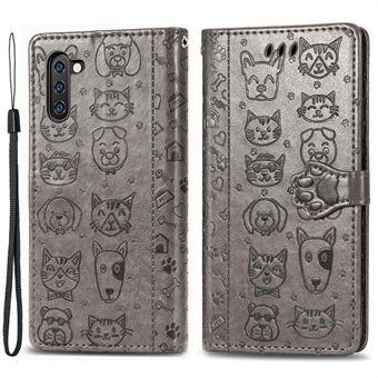 For Samsung Galaxy Note 10 4G / 5G Phone Case PU Leather Wallet Cover Imprinted Cat Dog Pattern Phone Shell with Stand Function