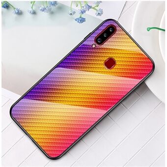 Carbon Fiber Texture Tempered Glass + PC + TPU Hybrid Phone Case Covering for Samsung Galaxy A20s