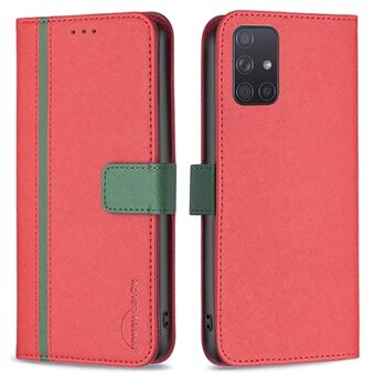 BINFEN COLOR For Samsung Galaxy A51 4G SM-A515 BF Leather Series-9 Style 13 Matte PU Leather Phone Drop-proof Case Cross Texture Splicing Design Stand Wallet Cover