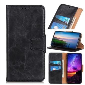 Crazy Horse Wallet Split Leather Protective Cover with Stand for Samsung Galaxy A51 - Black