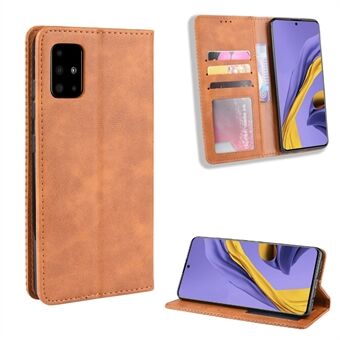 Retro Auto-absorbed Stylish Leather Cell Phone Casing for Samsung Galaxy A51