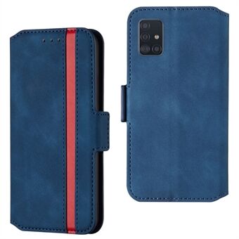 Retro Style Splicing Matte Leather Case with Card Holder for Samsung Galaxy A51 - Blue