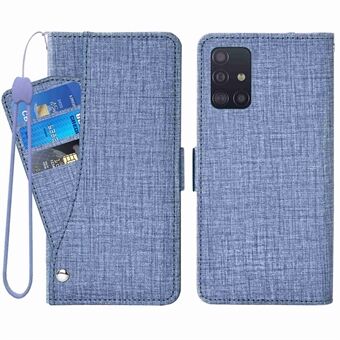 For Samsung Galaxy A51 4G SM-A515 Jeans Cloth Texture PU Leather Wallet Stand Cover Rotating Card Slot Phone Case