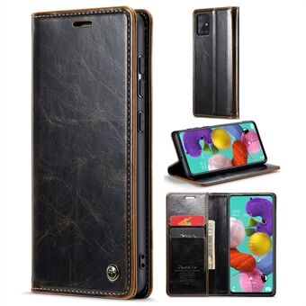 CASEME 003 Series For Samsung Galaxy A51 4G SM-A515 / M40S Waxy Texture PU Leather Phone Case Wallet Stand Drop-proof Phone Cover