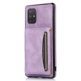 For Samsung Galaxy A51 4G SM-A515 Magnetic Button Tri-fold Wallet Phone Case Kickstand PU Leather Coated TPU Cover